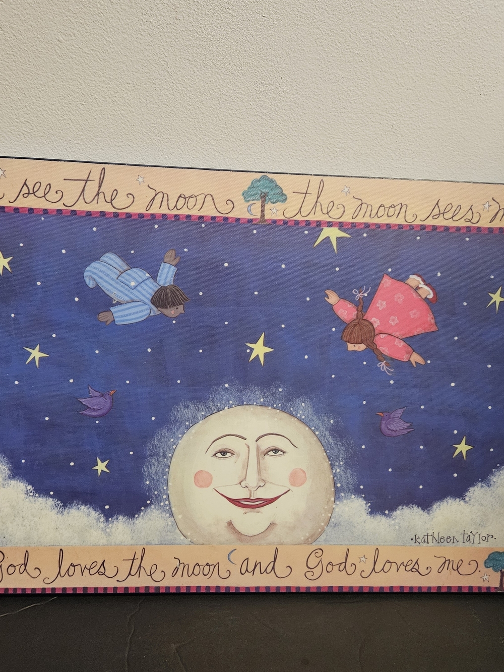 Kathleen TAYLOR Whimsical Moon and Stars Wall Art - Blue